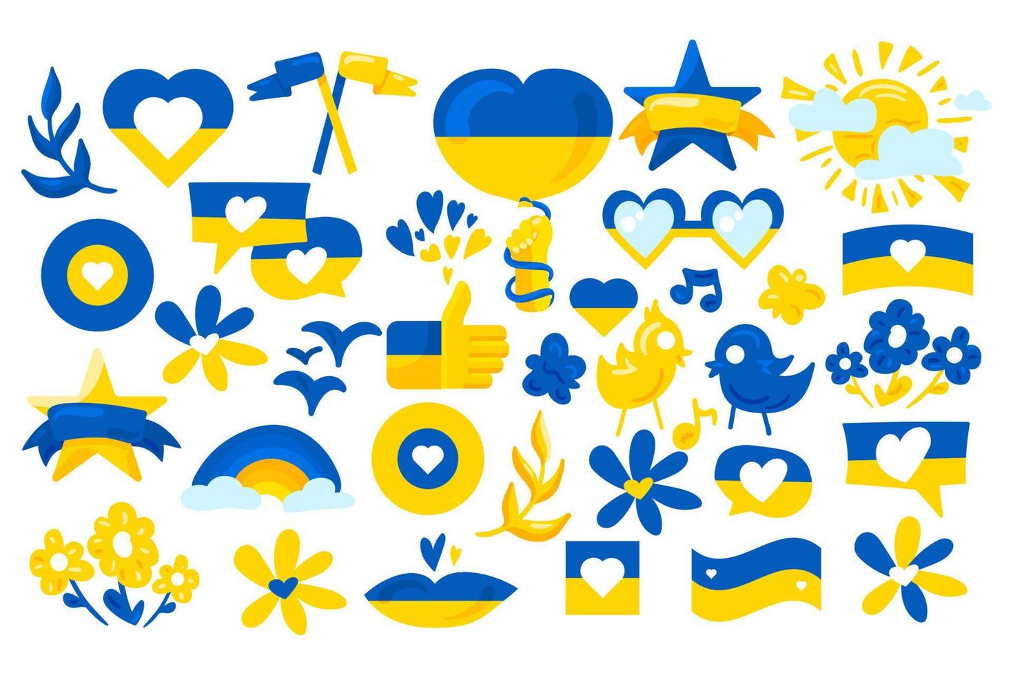 Ukraine national flag colored symbol set vector