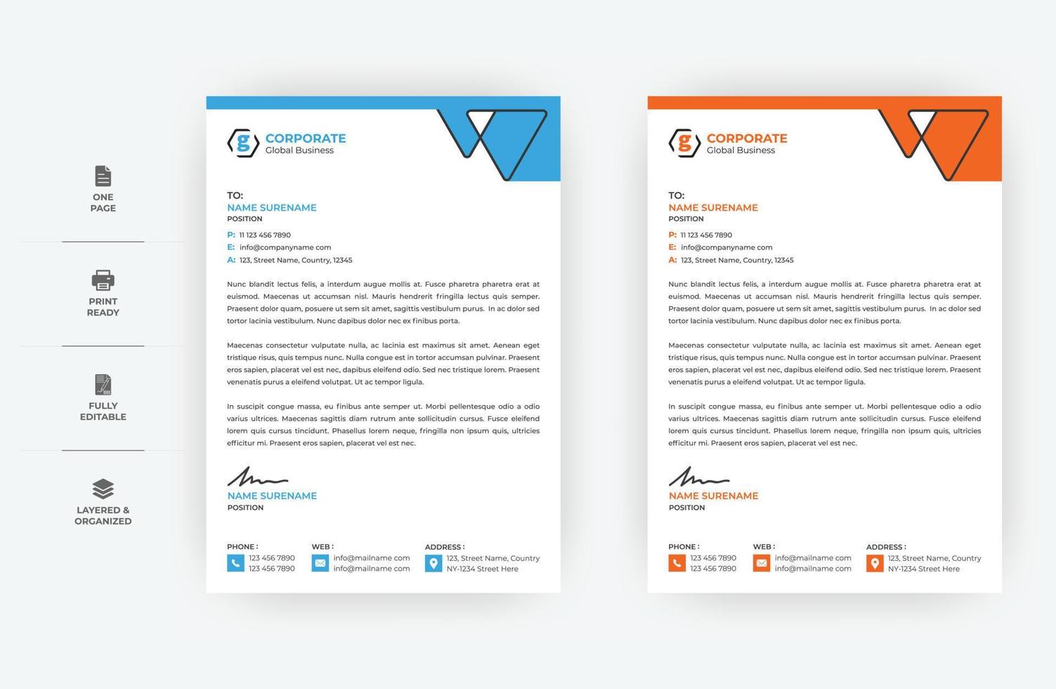 A4 size Minimal Letterhead Design, Two Colours Business letterhead Design vector