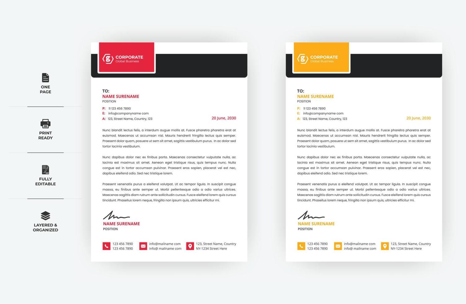 A4 size Minimal Letterhead Design, Two Colours Business letterhead Design vector