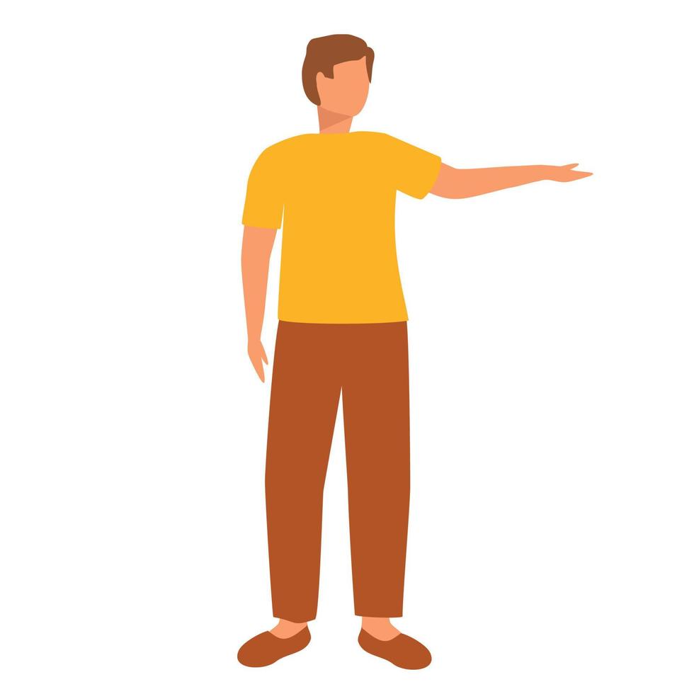 Isolated man points with his hand somewhere. Vector illustration.