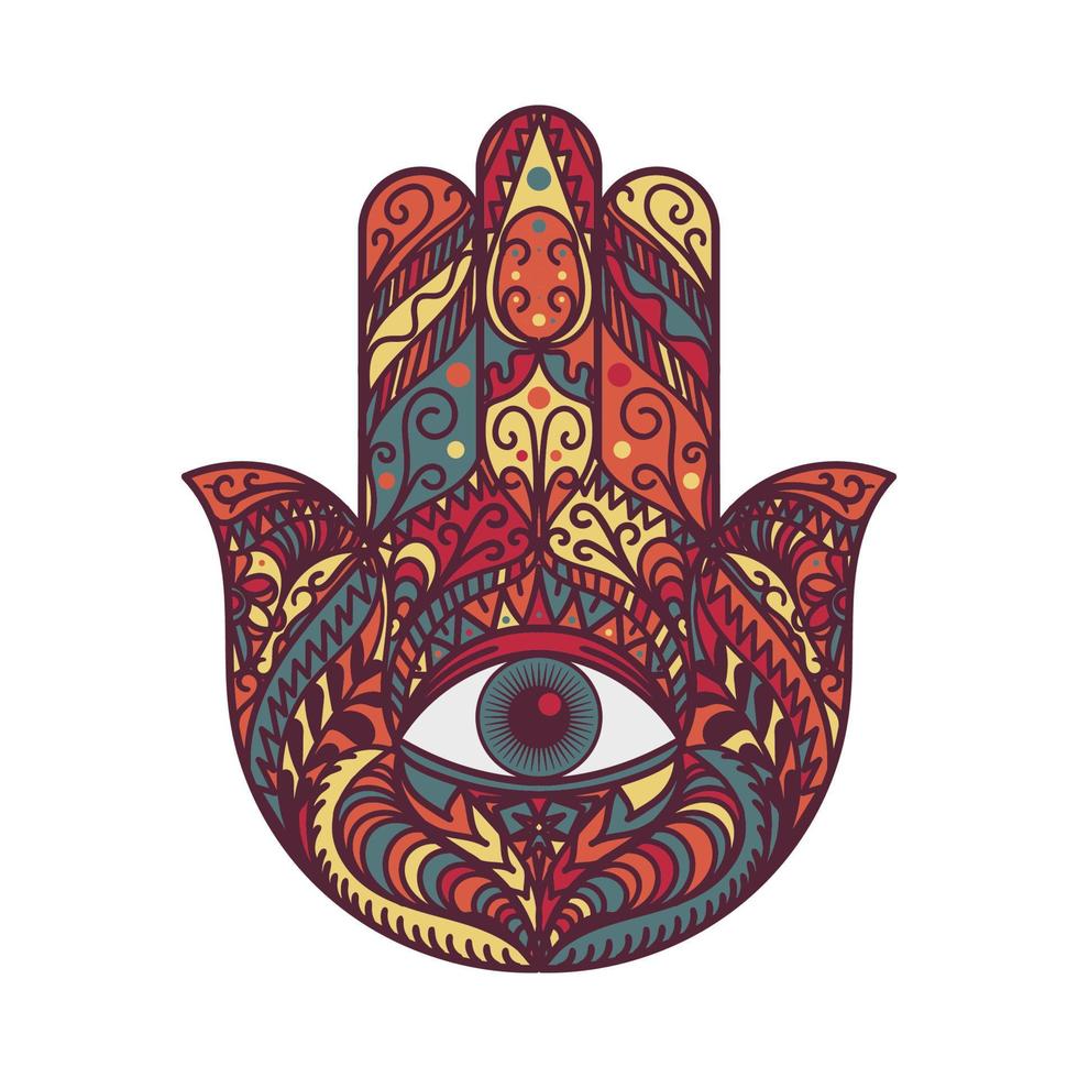 hamsa fatima mano tradición amuleto símbolo de color vector