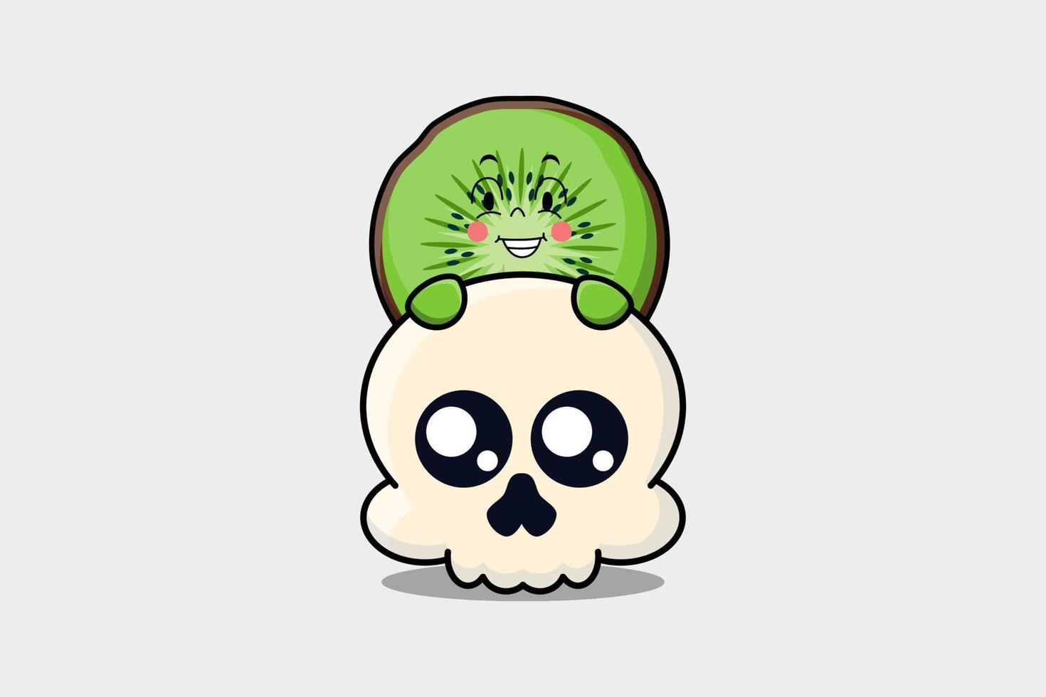 Cute Kiwi fruit cartoon character hiding in skull vector