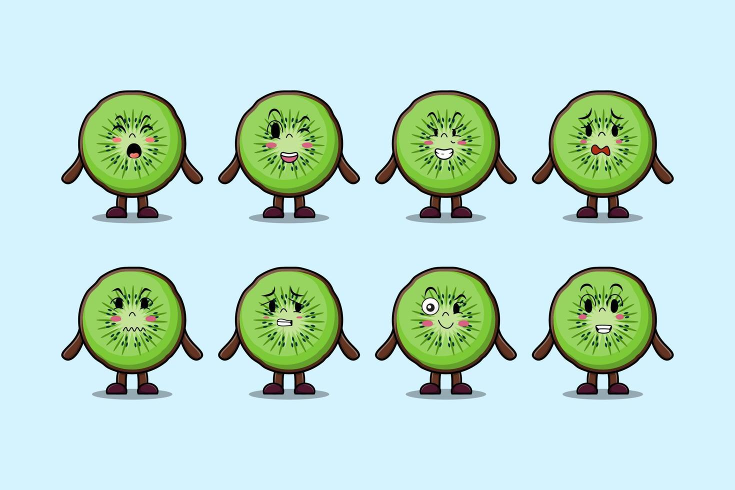 Set kawaii Kiwi fruit cartoon expressions vector