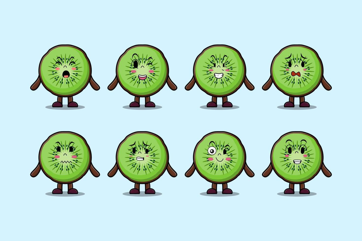 Establecer expresiones de dibujos animados de kiwi kawaii vector