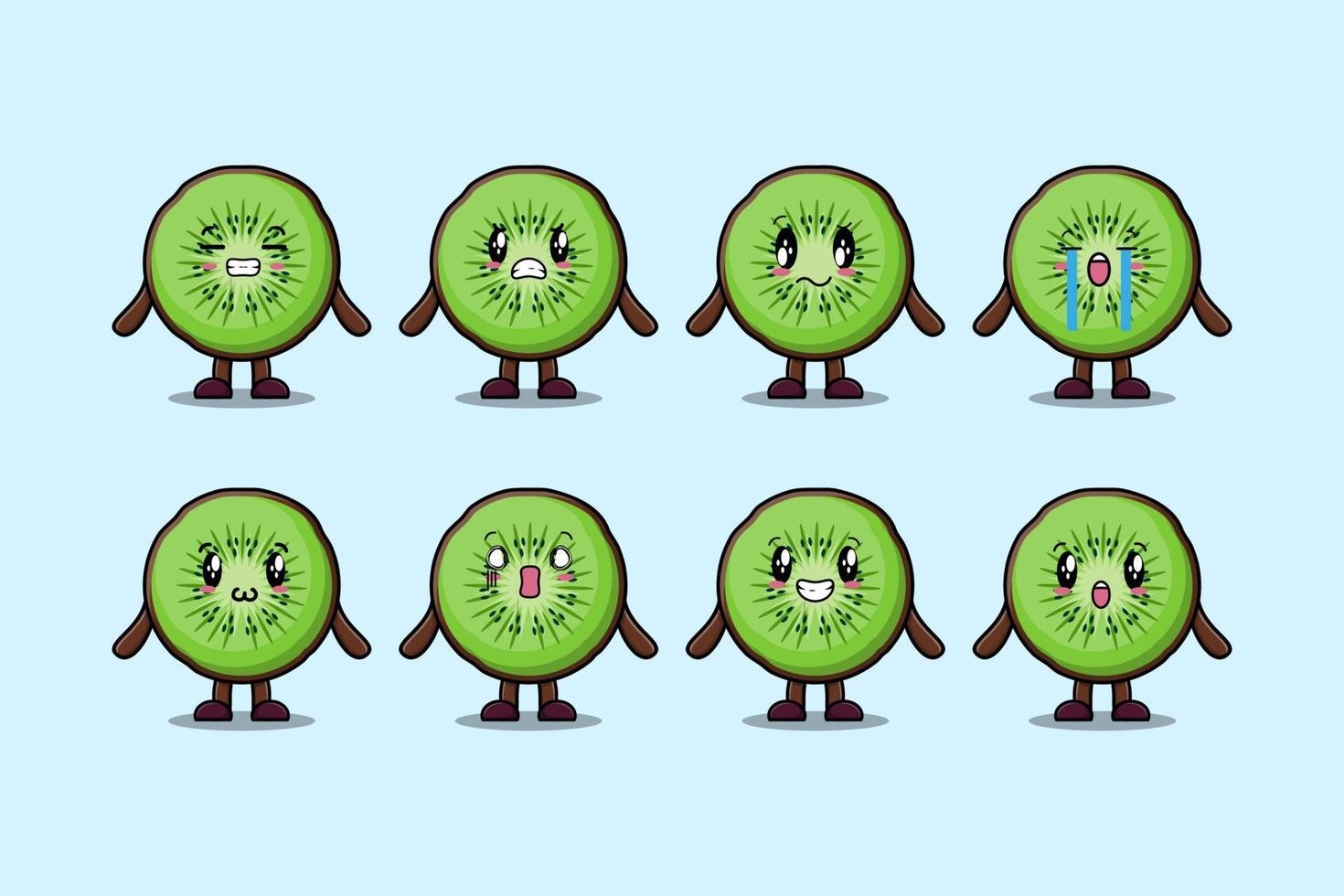Set kawaii Kiwi fruit cartoon expressions vector
