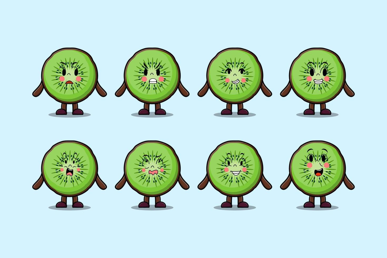 Set kawaii Kiwi fruit cartoon expressions vector