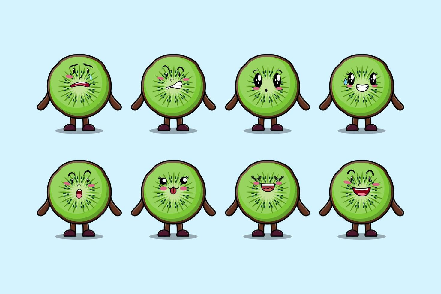 Set kawaii Kiwi fruit cartoon expressions vector