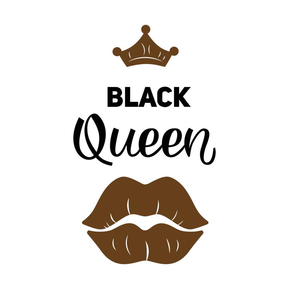 Melanin Queen inscription with lips. Positive motivational handwritten vector quote. Motivation text. Vector illustration in flat minimalist style.