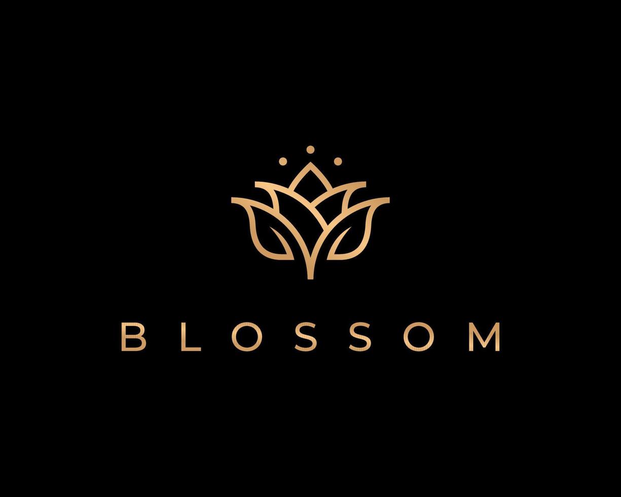 Lotus Petal Flower Leaf Blossom Bloom Waterlily Gold Elegant Luxury Classy Vector Logo Design