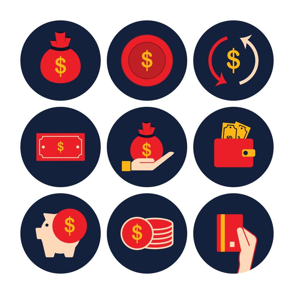 conjunto de iconos financieros estilo sólido ilustración vectorial vector