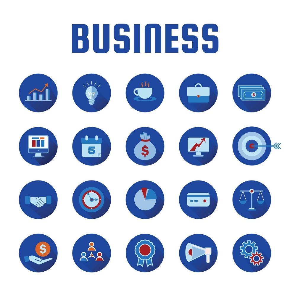 blue business icon set isolated style vector