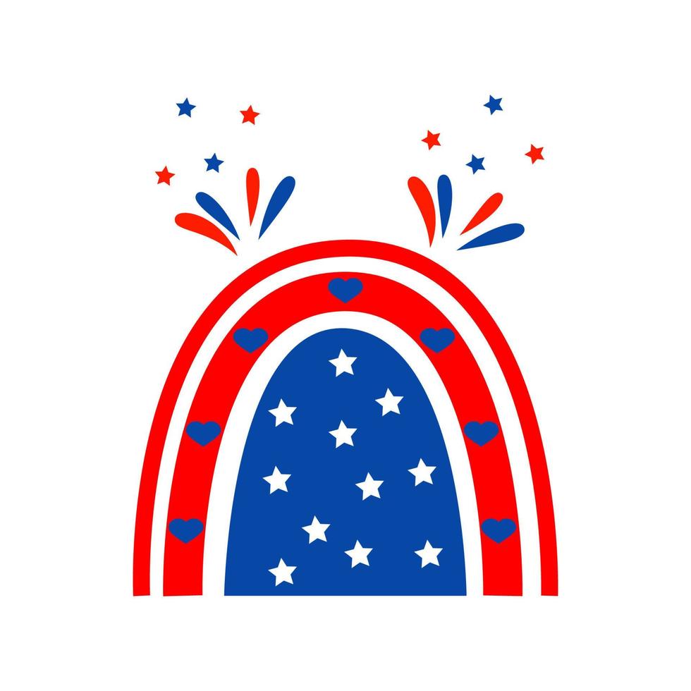 Independence day rainbow with american flag patriotic illustrations. Cute vector prints for 4th of July. Independence day design elements in the colors of the US national flag.