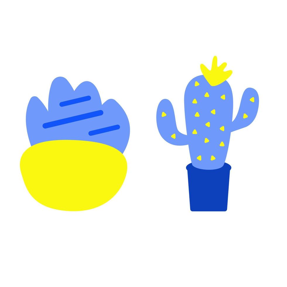 cactus caseros brillantes, suculentas sobre fondo blanco. dos plantas brillantes. concepto de diseño del hogar. ilustración vectorial vector