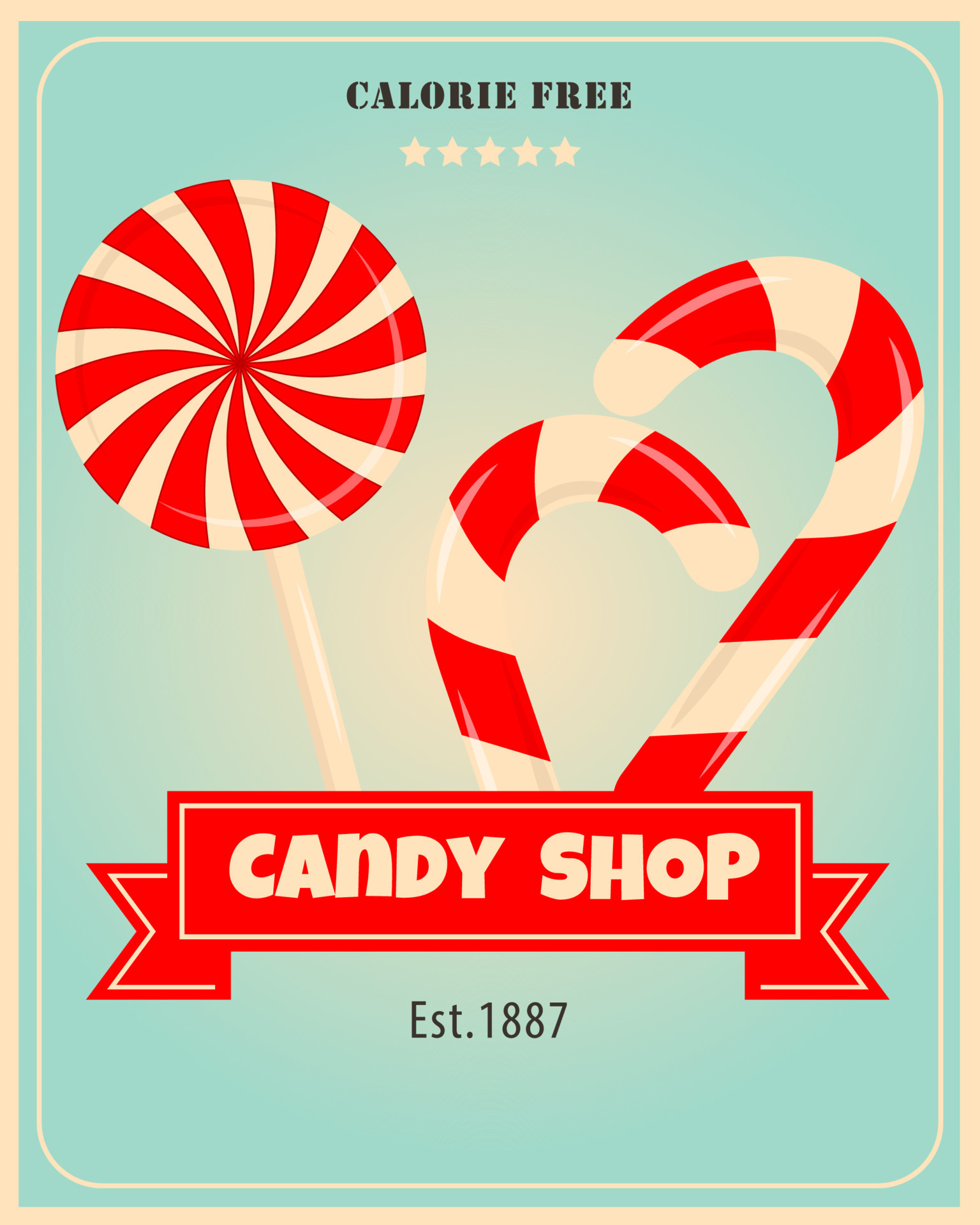 Retro poster design for candy shop. Candies vintage banner theme