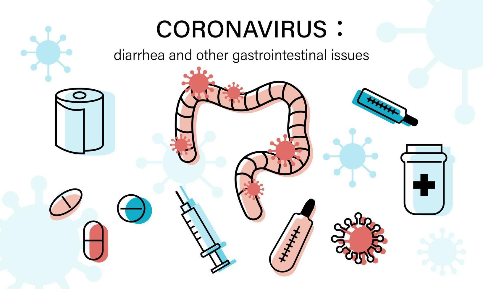 Coronavirus diarrhea and other gastrointestinal issues.  indigestion , diarrhea cure. Horizontal template banner. vector