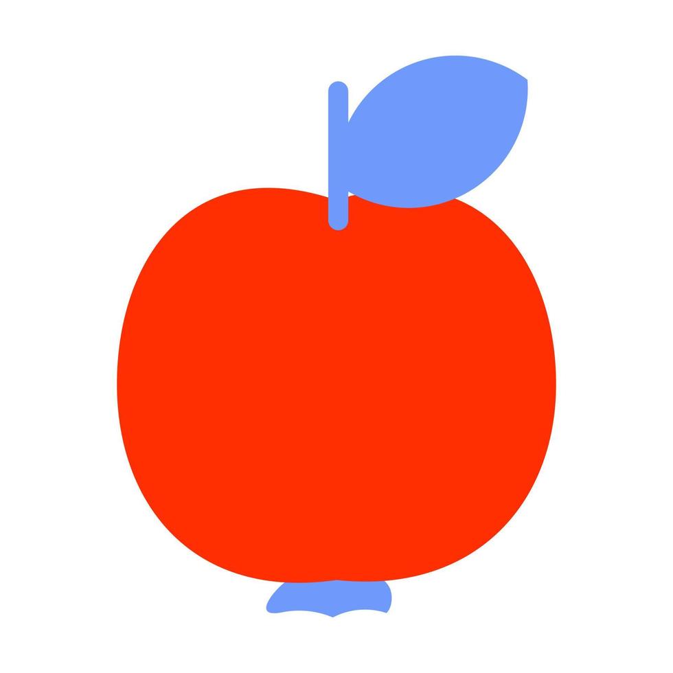 Red apple with a blue leaf on white background. Bright school icon. Education design concept. Vector illustration