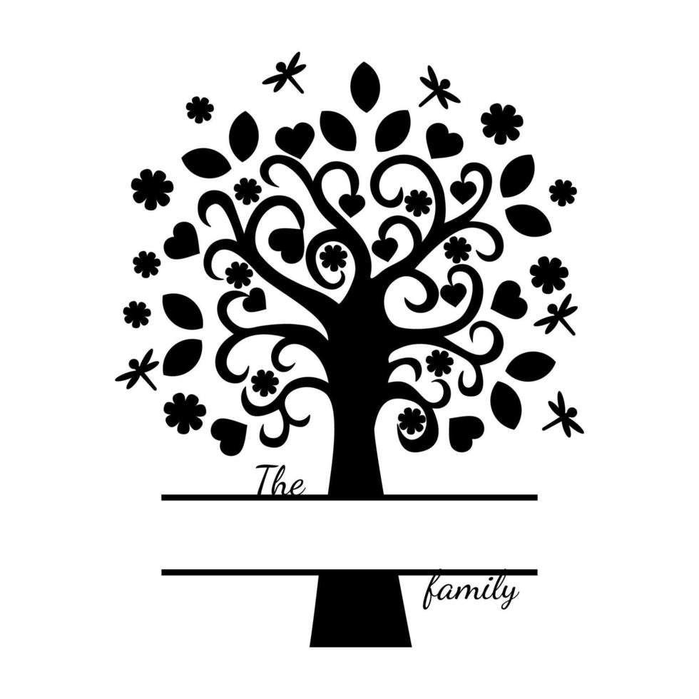 Ilustración de vector de monograma de silueta de árbol genealógico. árbol de color negro. diseño de árbol de papel. concepto de familia