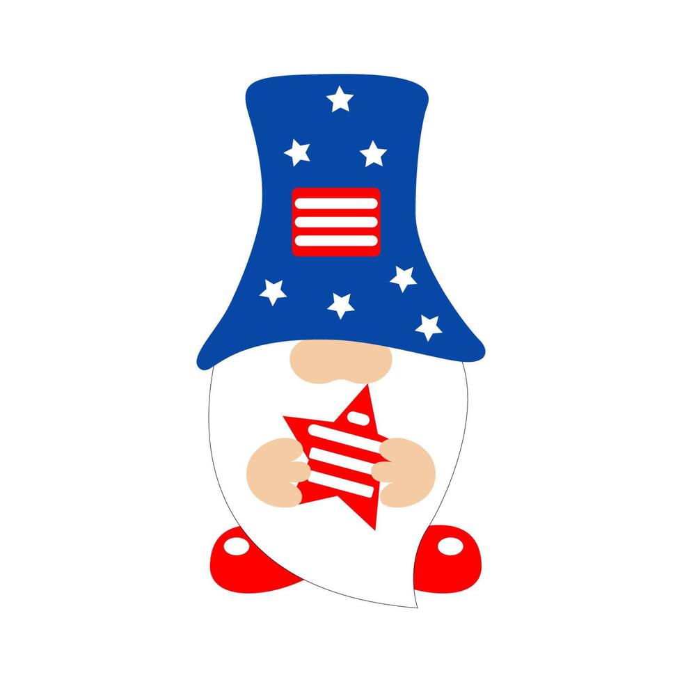 American gnome with star. Cute vector prints for 4th of July. Independence day design elements in the colors of the US national flag