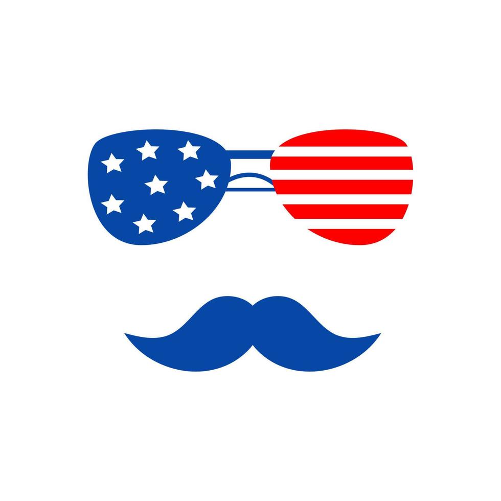 icon mustache with glasses Independence day patriotic illustrations. Cute vector prints for 4th of July. Independence day design elements in the colors of the US national flag.