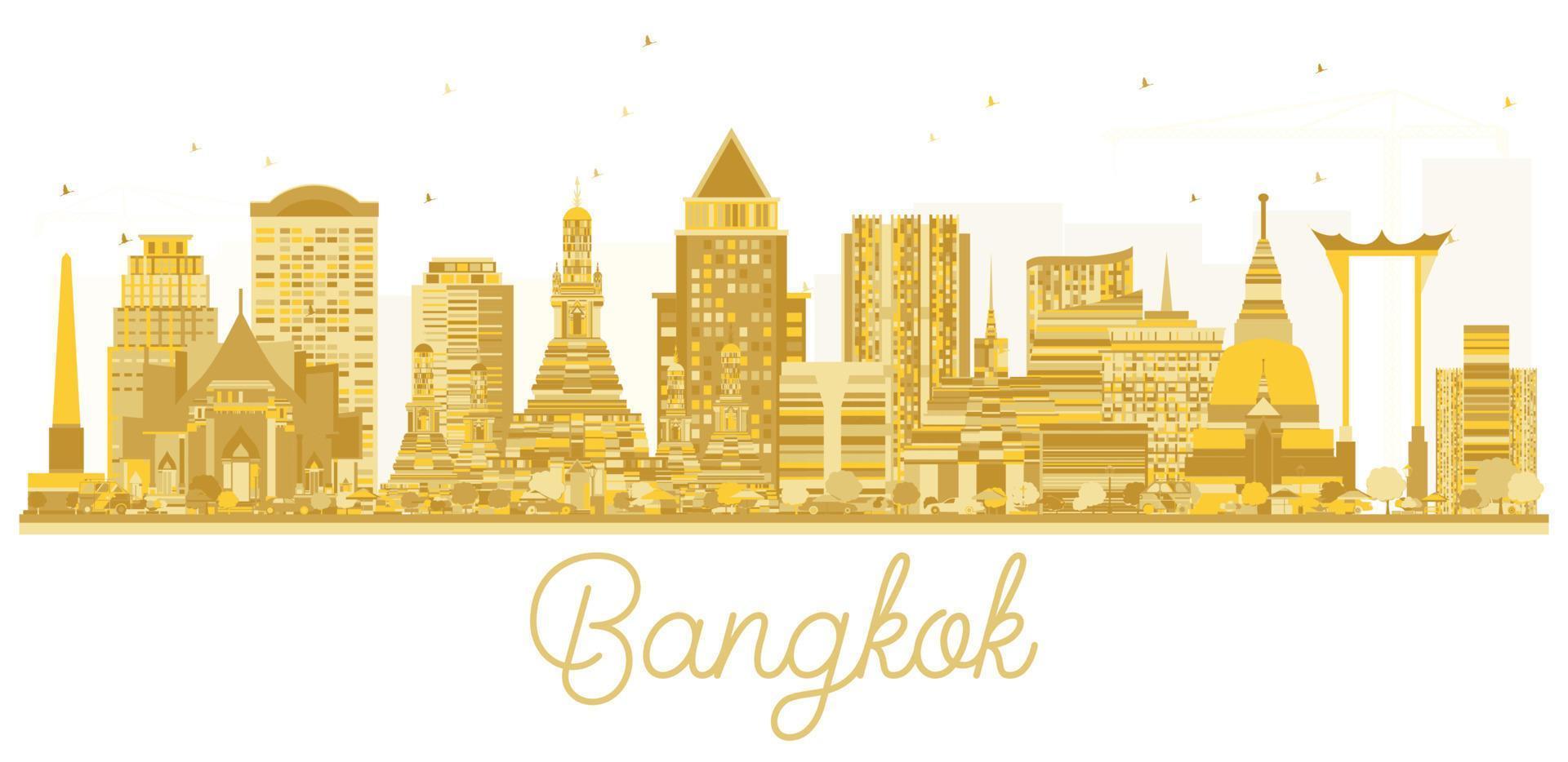 Bangkok City skyline golden silhouette. vector