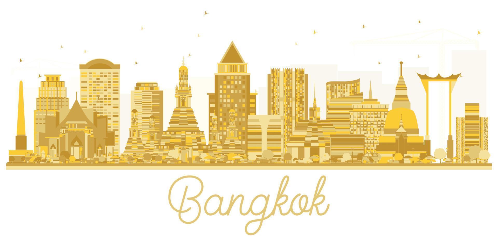 silueta dorada del horizonte de la ciudad de bangkok. vector