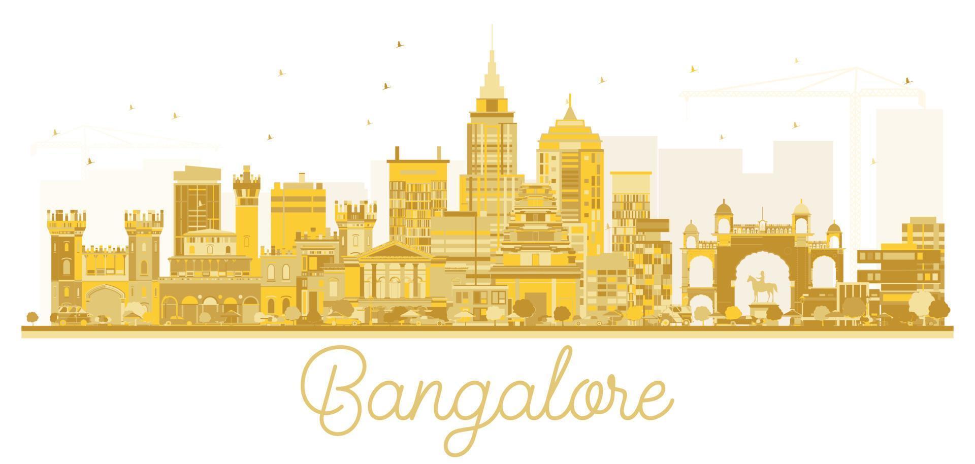 silueta dorada del horizonte de la ciudad de bangalore. vector