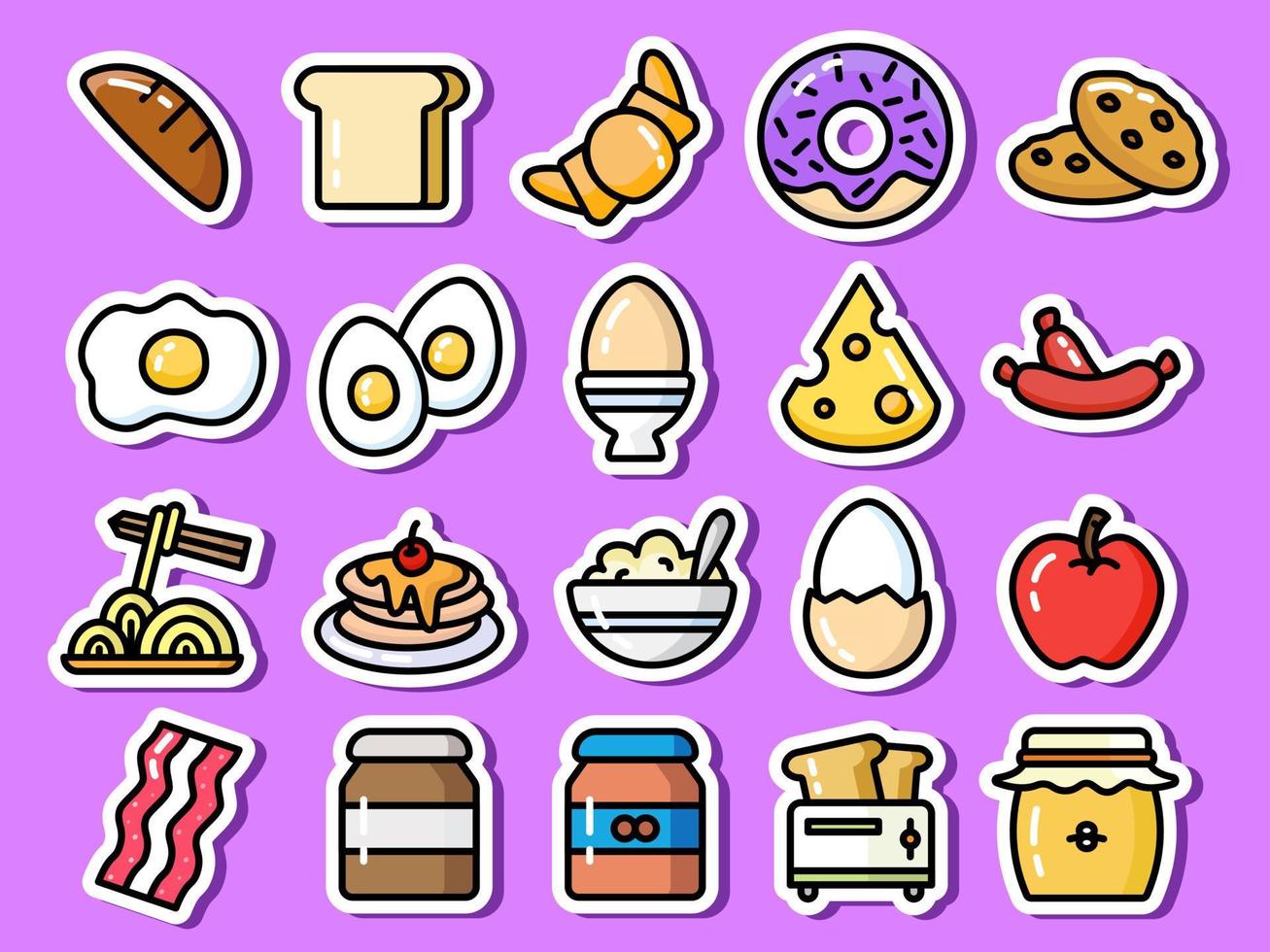 Breakfast set meal fried egg cereal noodle rice meal lunch dinner eat supper bread croissant nut jam bakery flour pastry bake baguette gourment tasty food vector