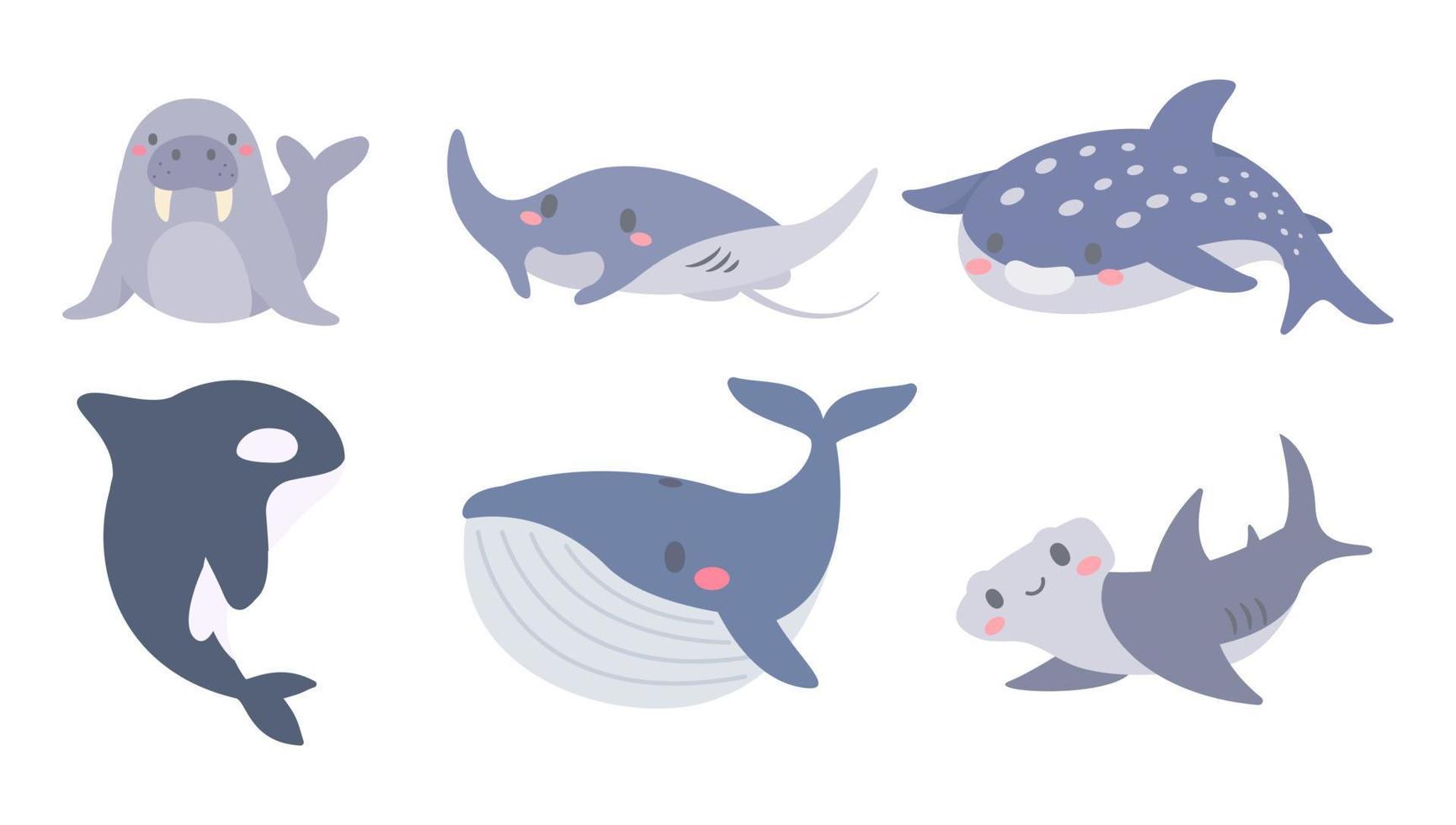 Cute aquatic creatures in the ocean. elements for children vector