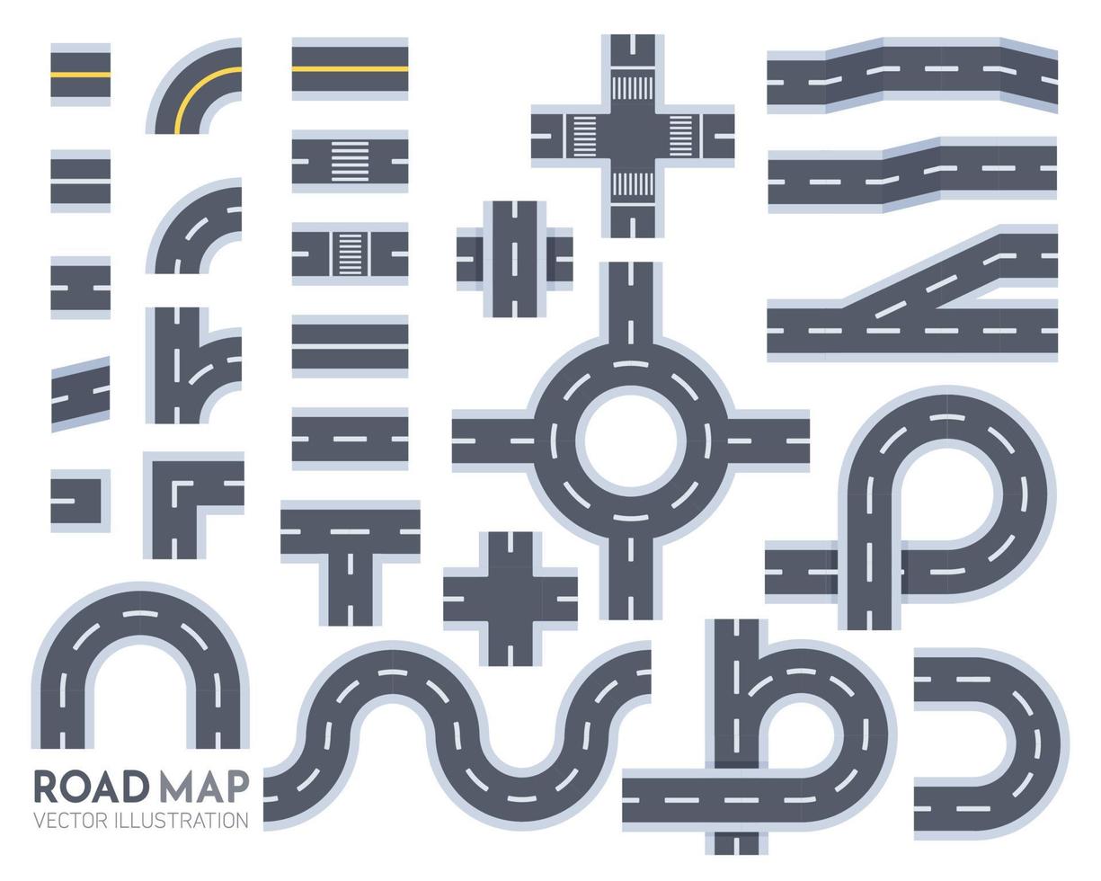 top view road elements vector for creating a route on the navigation map