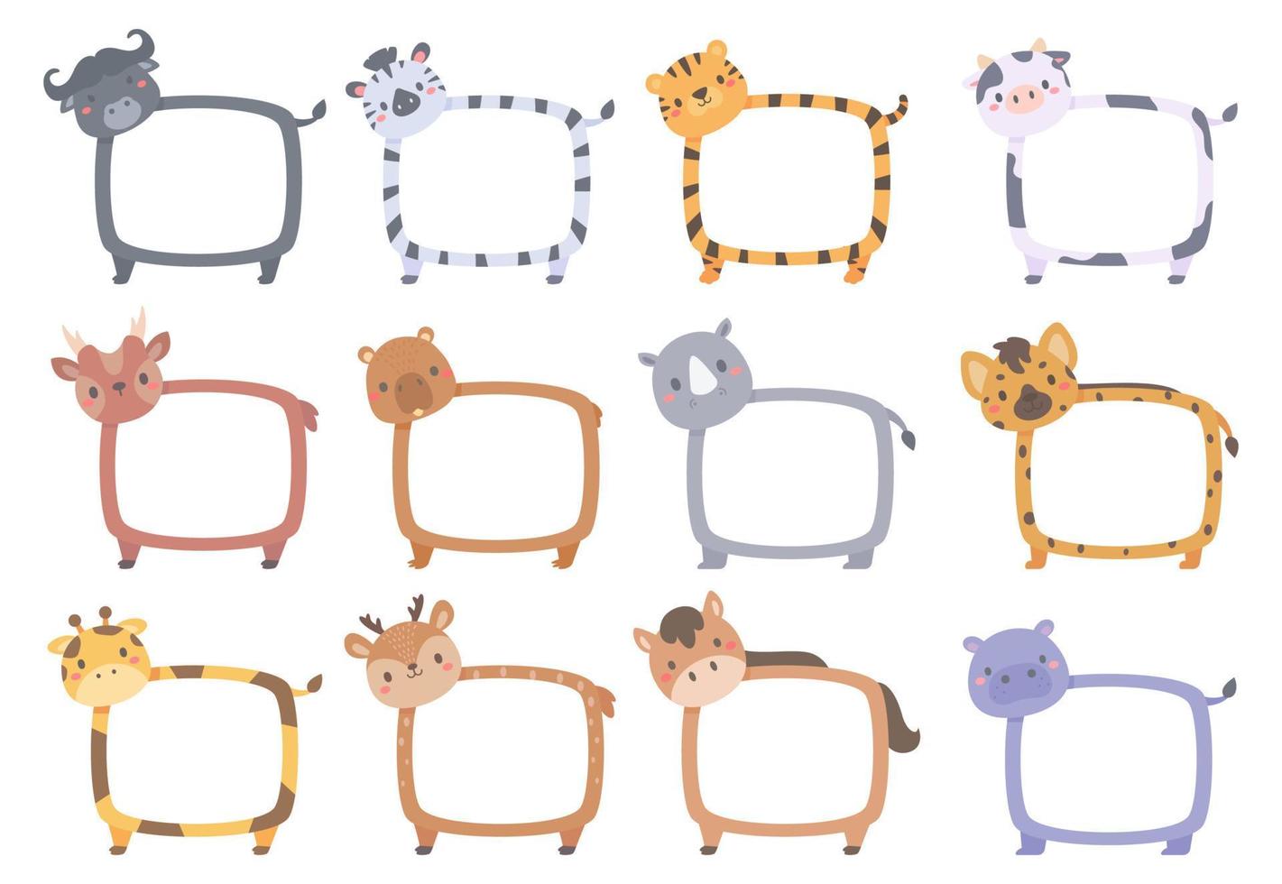 lindo marco de texto de dibujos animados de animales salvajes para niños vector