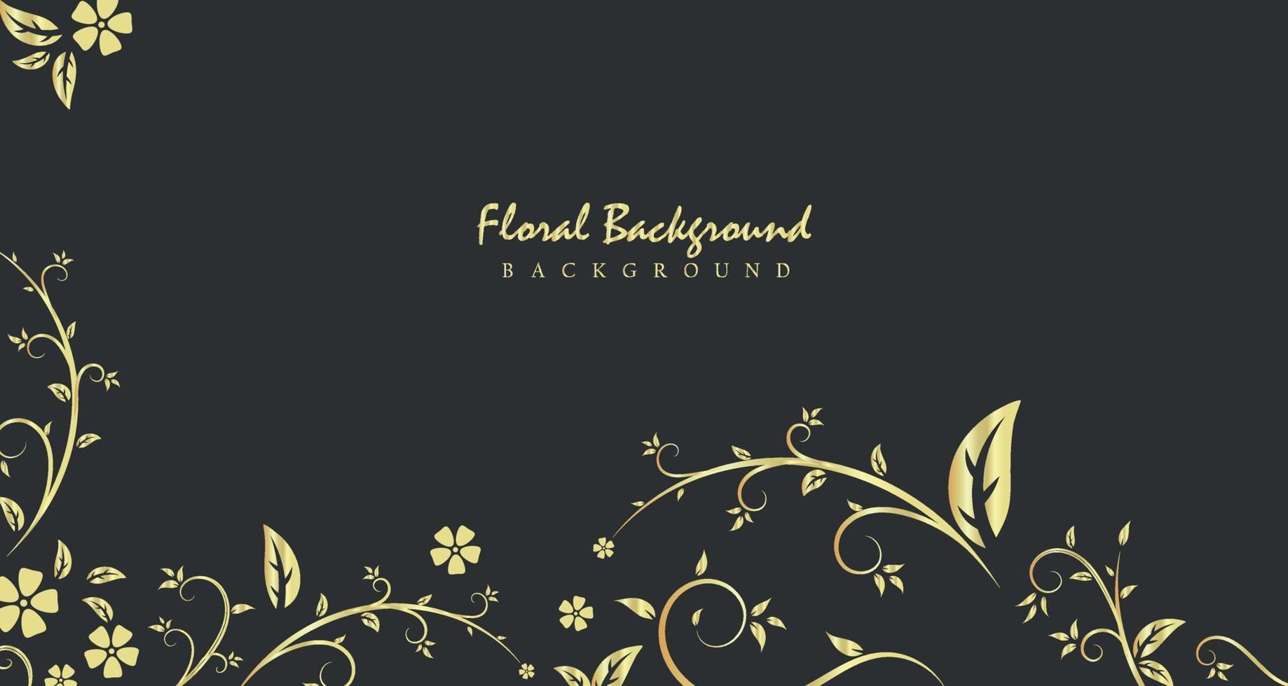 Elegant Golden Ornamental Floral Banner Border Frame Background with Leaf Flower and Leaf Branch on Black Background vector