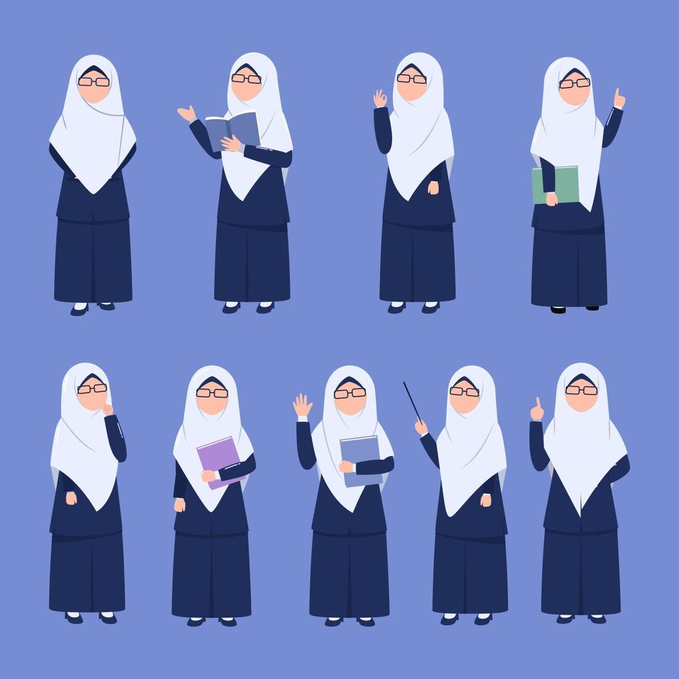 Set of illustration muslim teacher vector