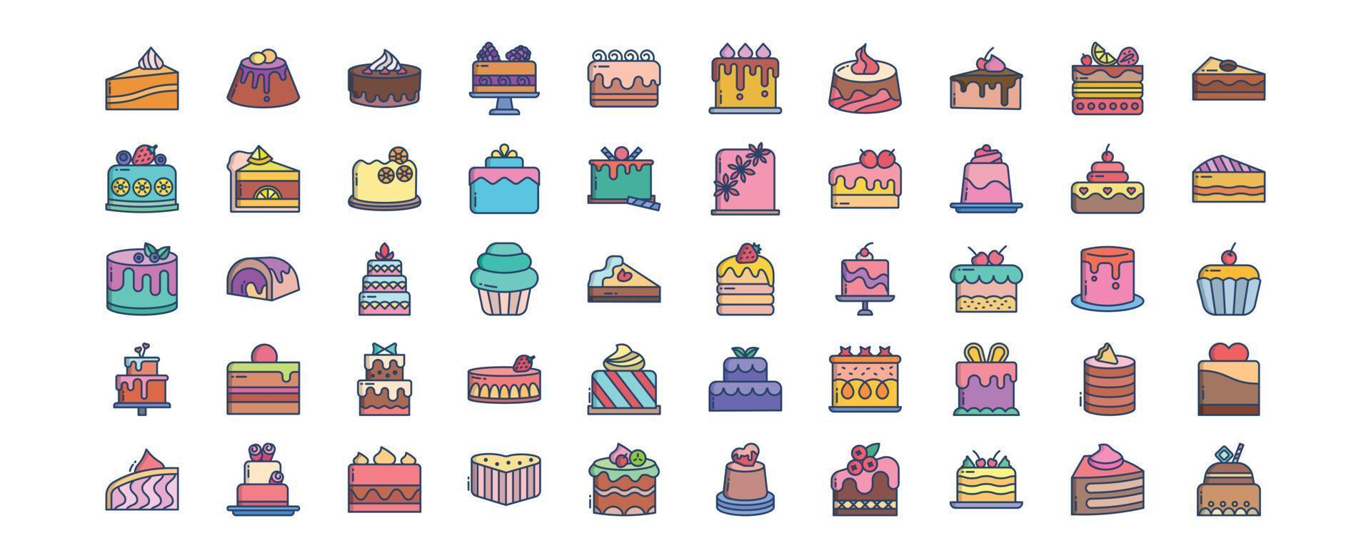 colección de íconos relacionados con pasteles y dulces, incluidos íconos como caramelo, caramelo, pastel, pastelería y más. ilustraciones vectoriales, conjunto perfecto de píxeles vector