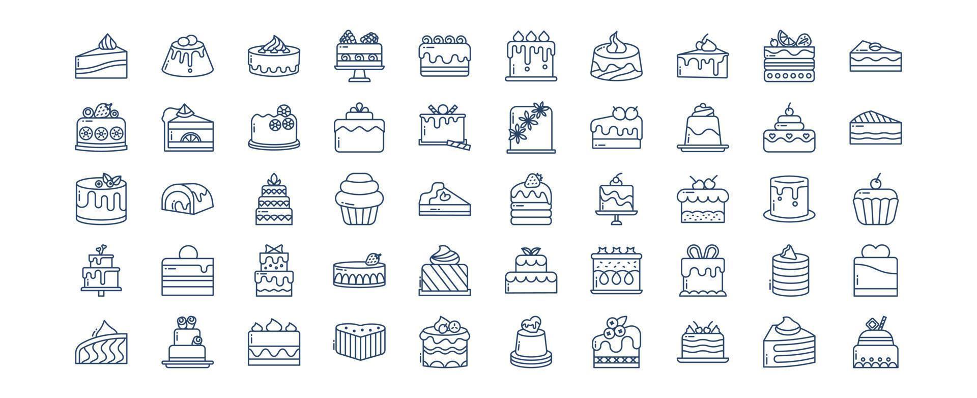 Collection of icons related to Pastries and sweets, including icons like Butterscotch, Caramel, Cake, Pastry and more. vector illustrations, Pixel Perfect set
