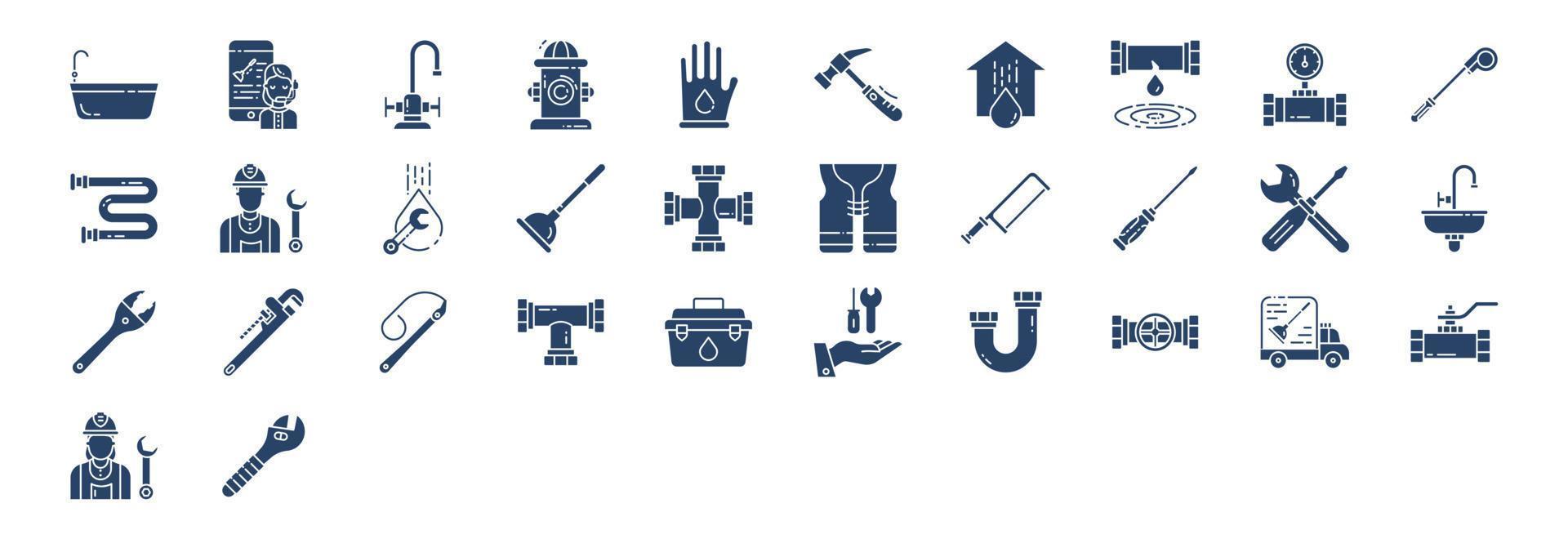 Collection of icons related to Plumbing, including icons like Customer, Fire Hydrant, water, Meter and more. vector illustrations, Pixel Perfect set