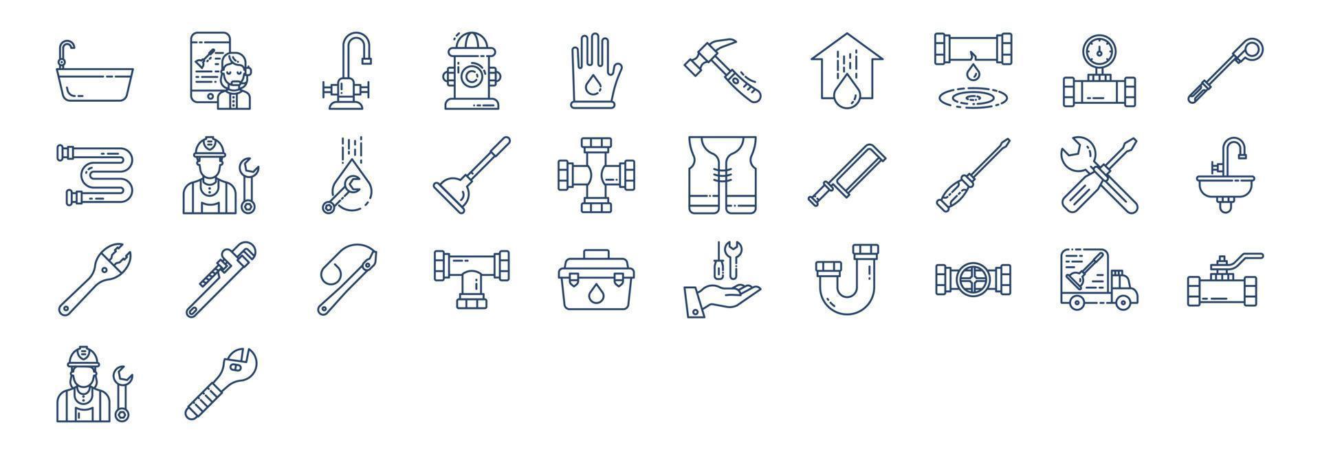 Collection of icons related to Plumbing, including icons like Customer, Fire Hydrant, water, Meter and more. vector illustrations, Pixel Perfect set