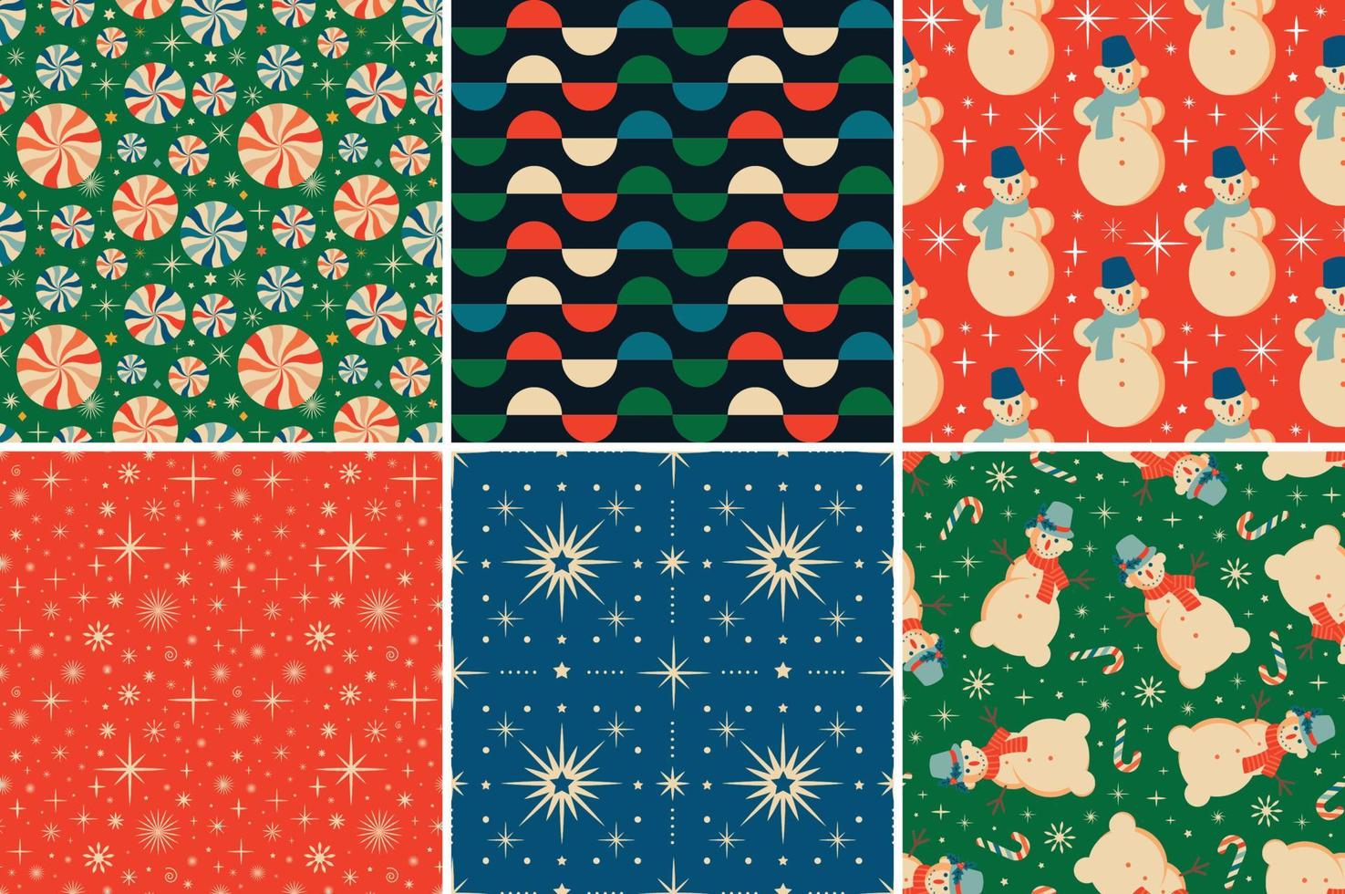 Vintage retro Christmas seamless patterns in the style of the 60s and 70s vector