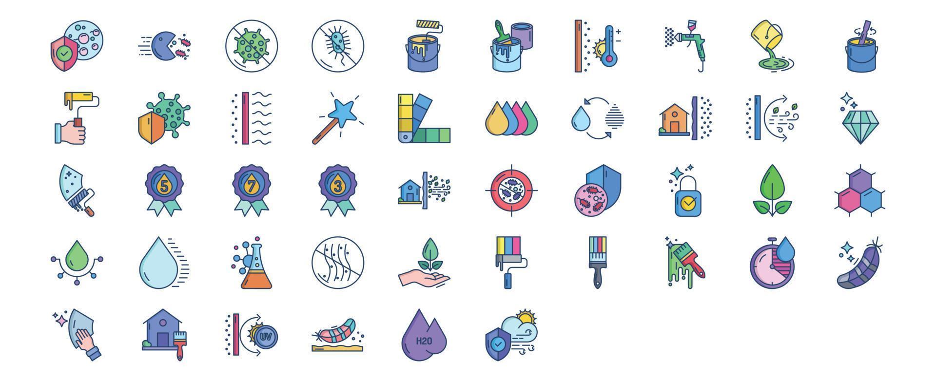 Collection of icons related to Wall Paint, including icons like Paint, wall Paint, color, and more. vector illustrations, Pixel Perfect set