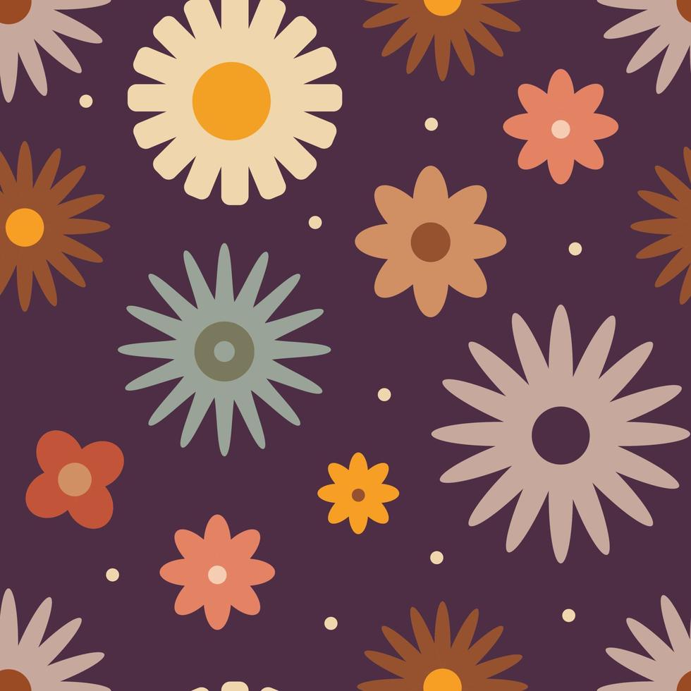 Retro seamless pattern with flowers in 60s style vector