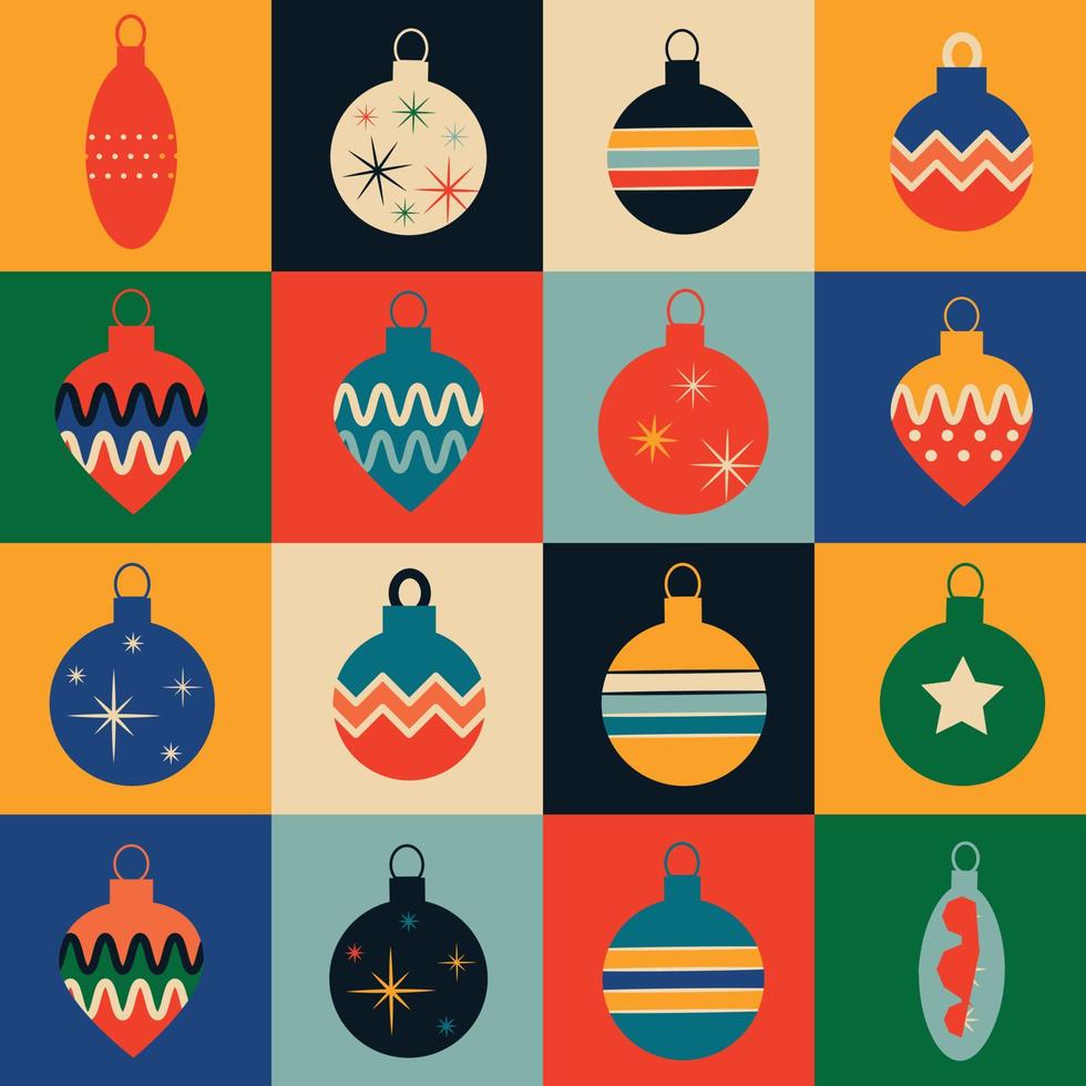 Christmas pattern with tree toys. Vector illustration