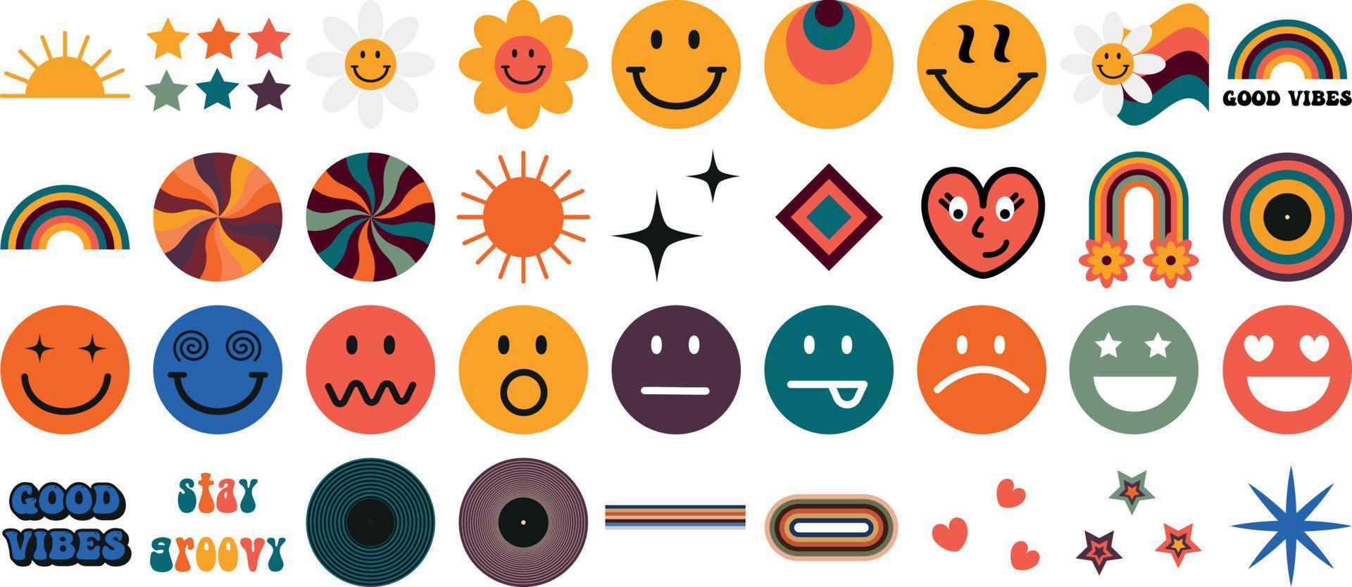 Set of icons in retro groovy style. vector illustration