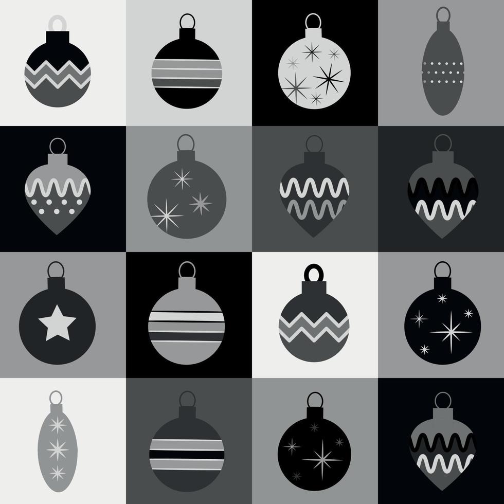 Monochrome Christmas pattern with tree toys. Vector illustration