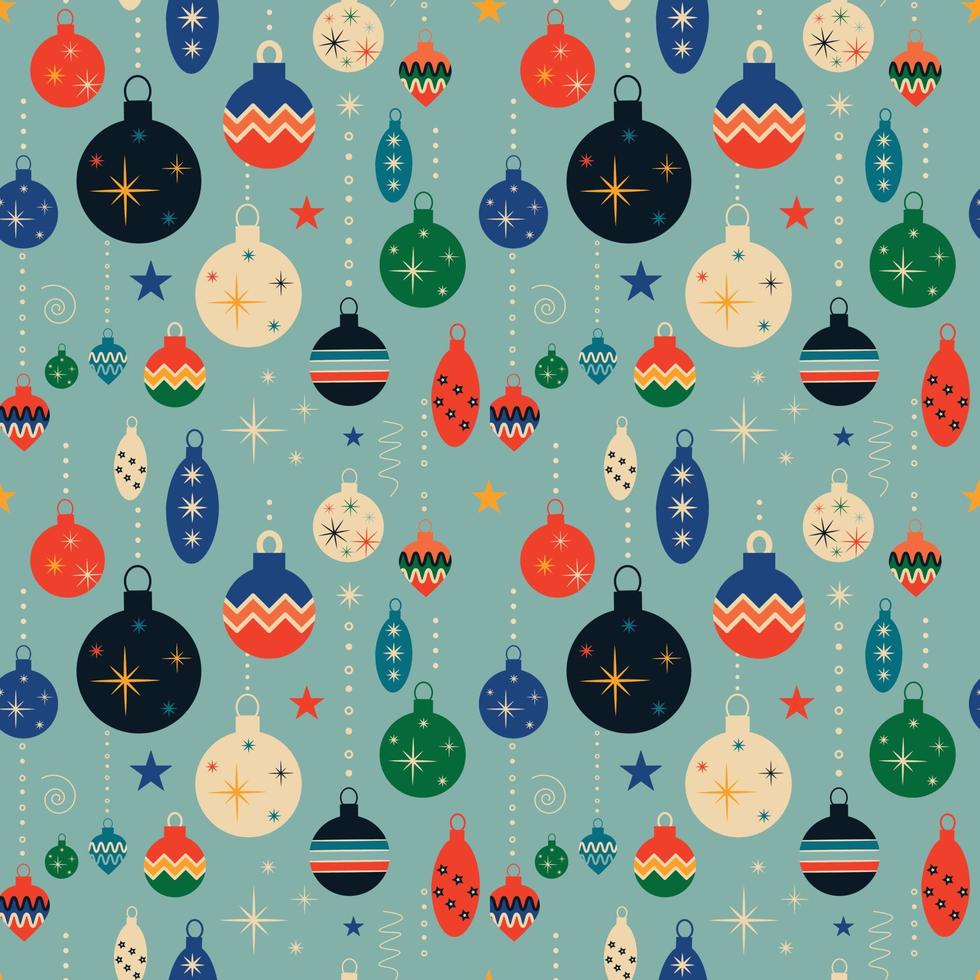 Vintage Christmas pattern with tree toys. Christmas seamless background vector