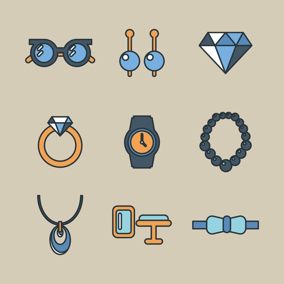 accesorios de hombres coloridos delineados vector