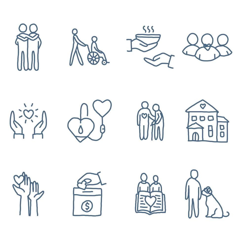 Doodled Blue Kindness Icons vector
