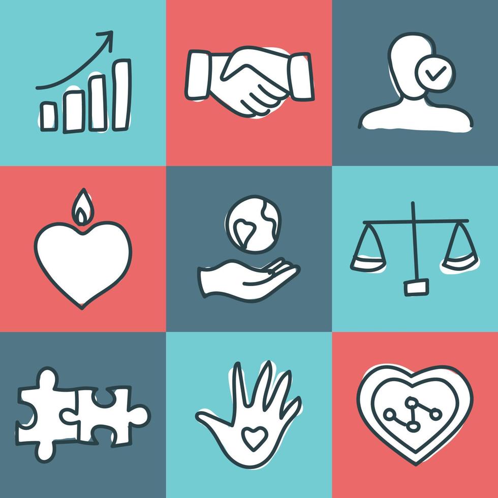 Colorful Integrity Doodled Icons vector
