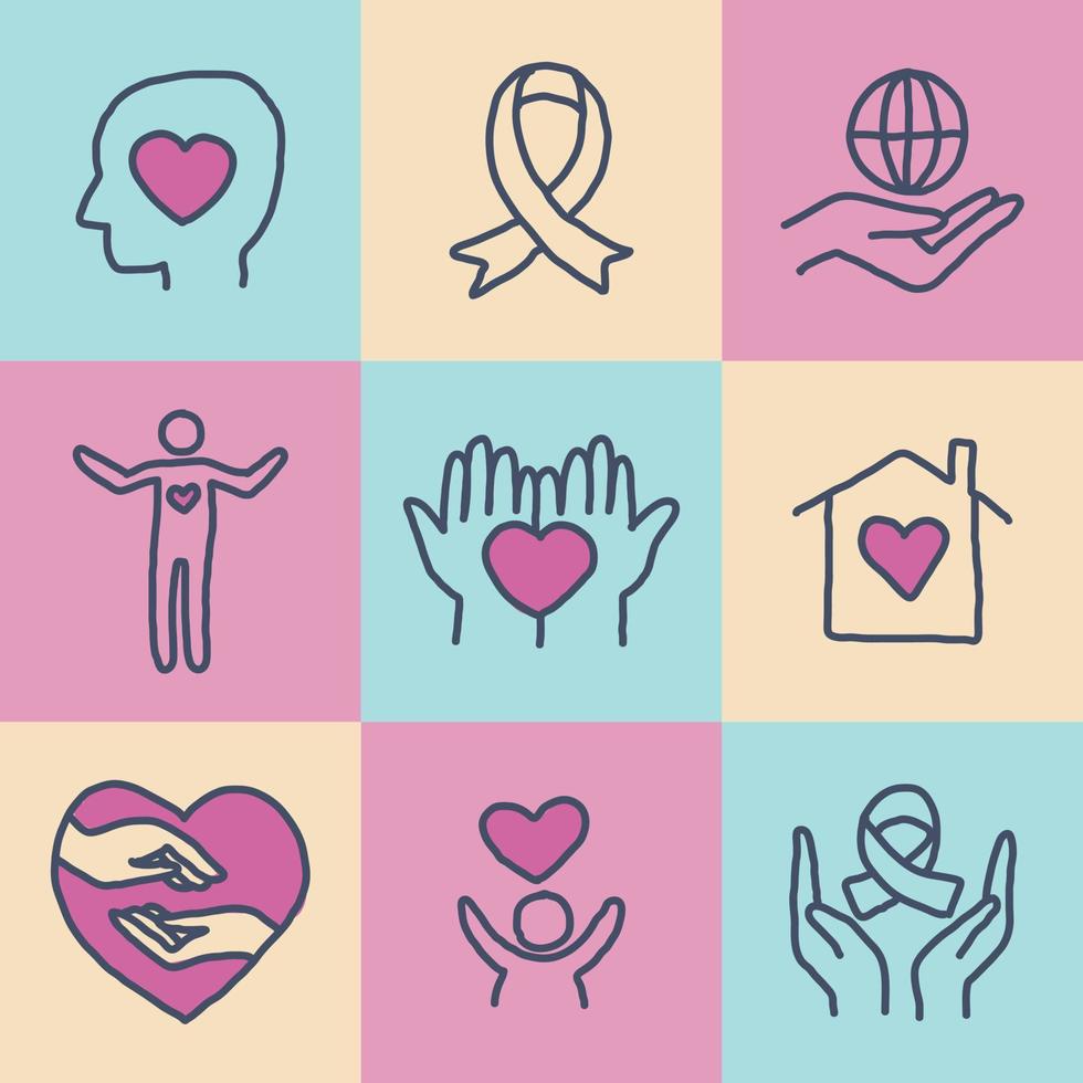Colorful Kindness Doodled Icons vector