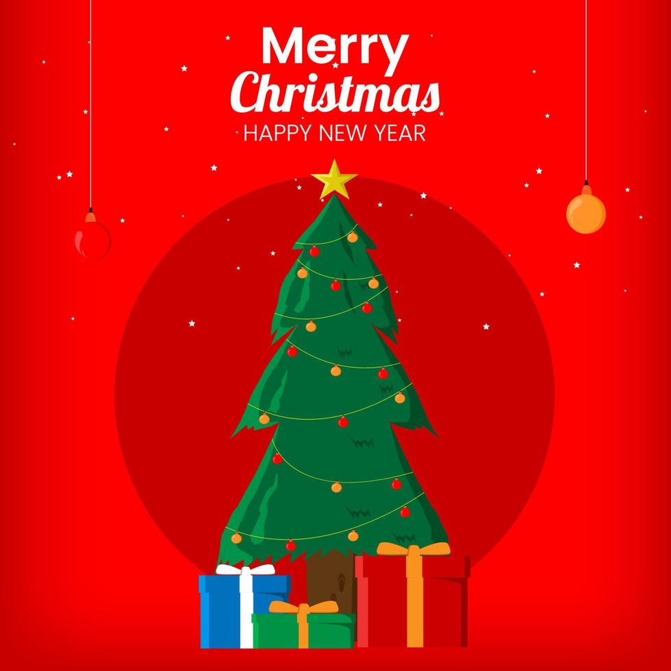 Christmas greeting with gift boxes and decorative Christmas tree vector