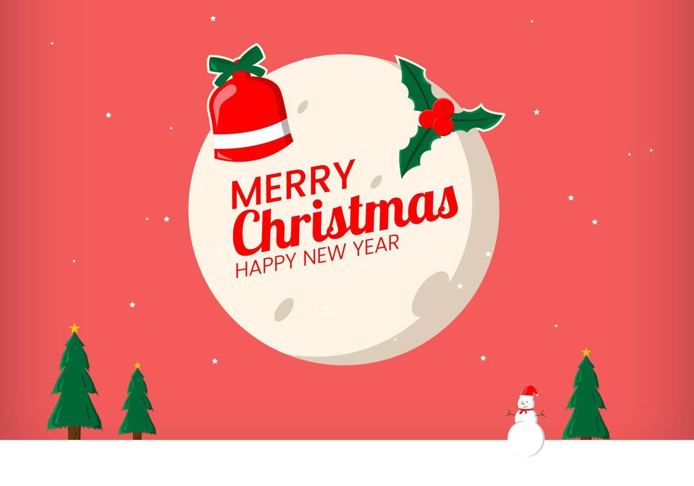 Merry christmas and new year background with moon vector