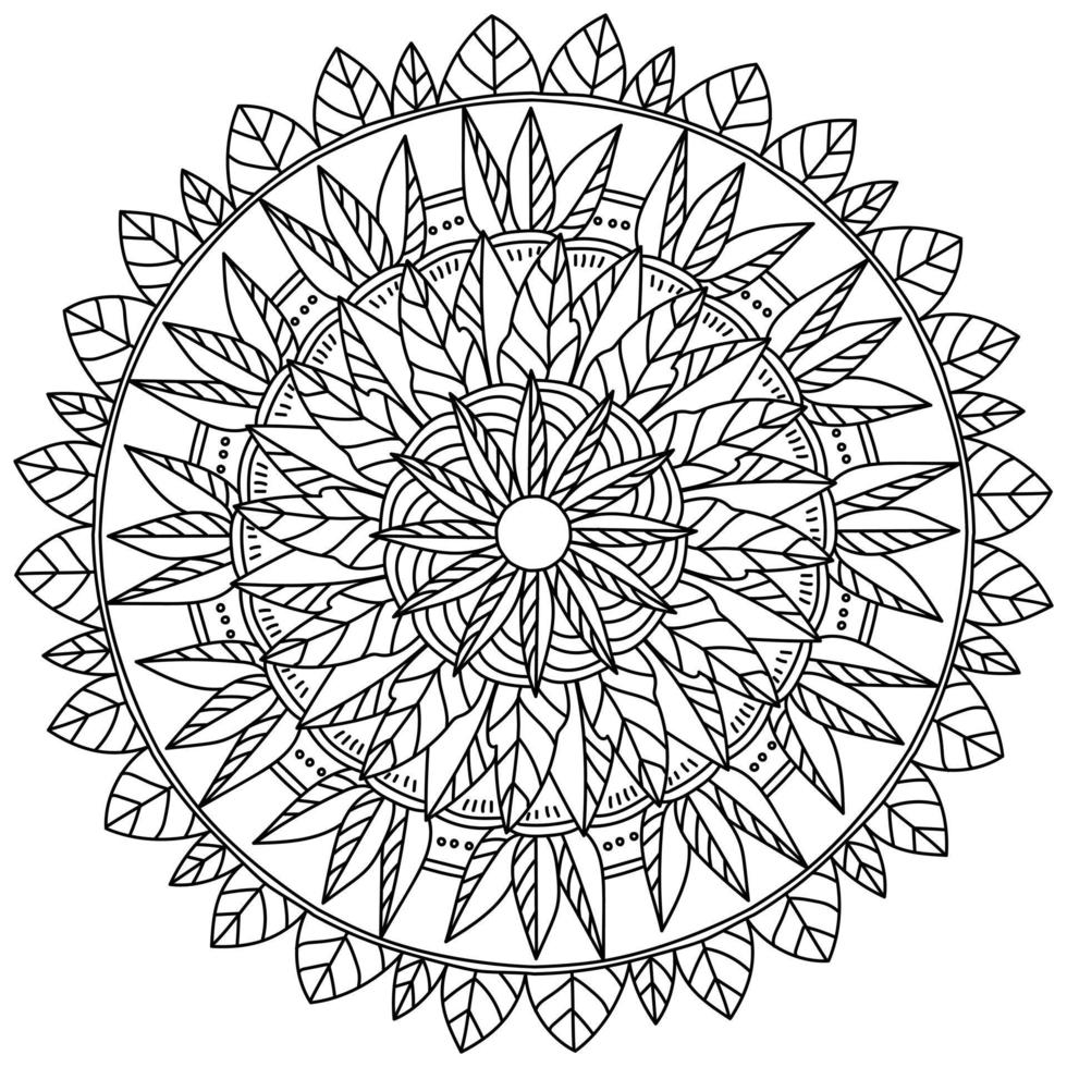 Ornate mandala with leaves, autumn meditative coloring page vector